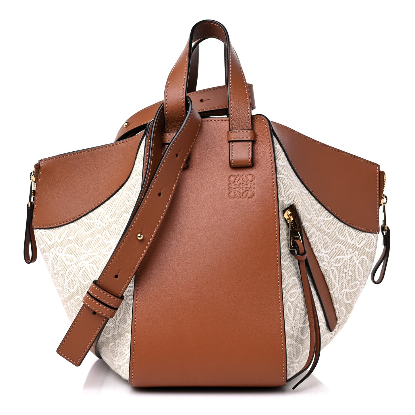 Calfskin Canvas Anagram Small Hammock Shoulder Bag Ecru Tan