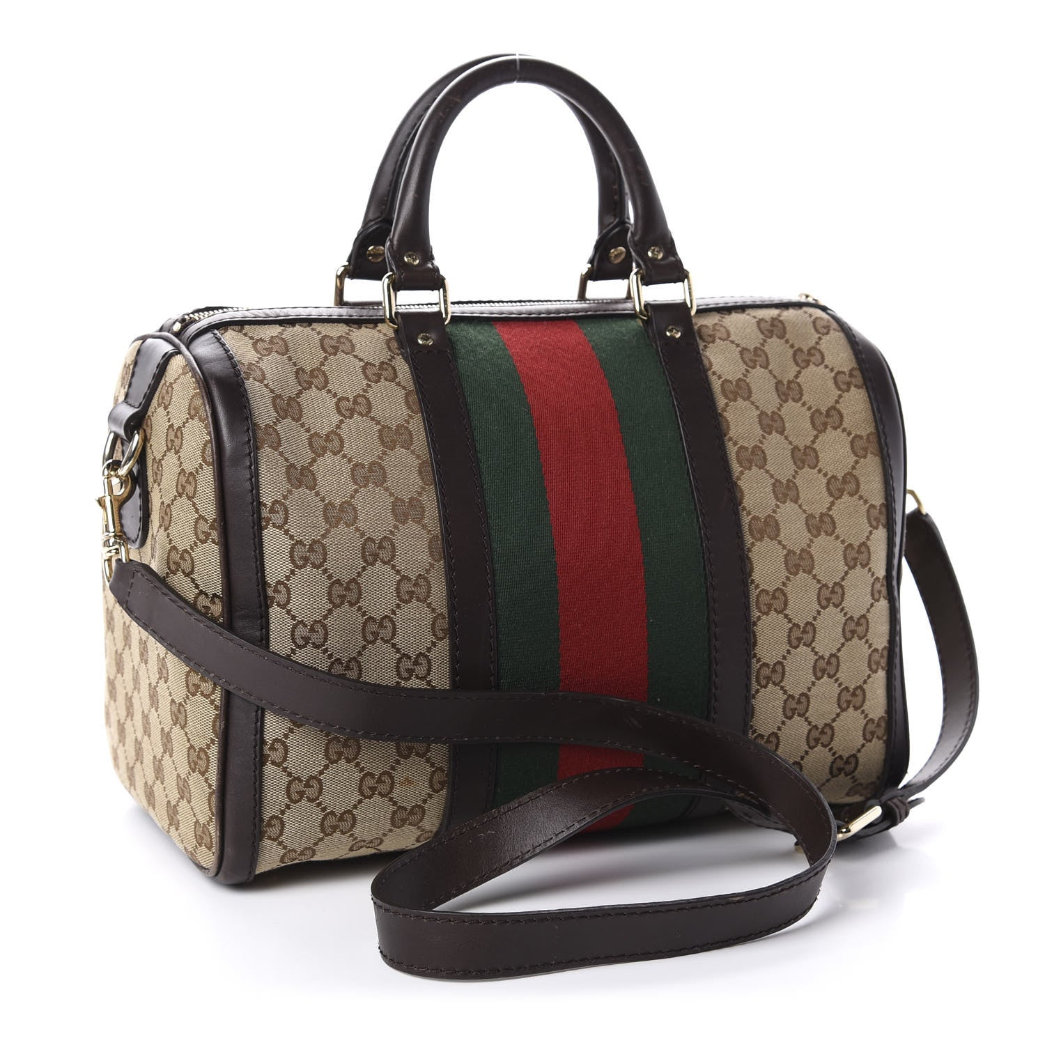 Gucci Monogram Vintage Web Medium Boston Dark Brown 3 of 16