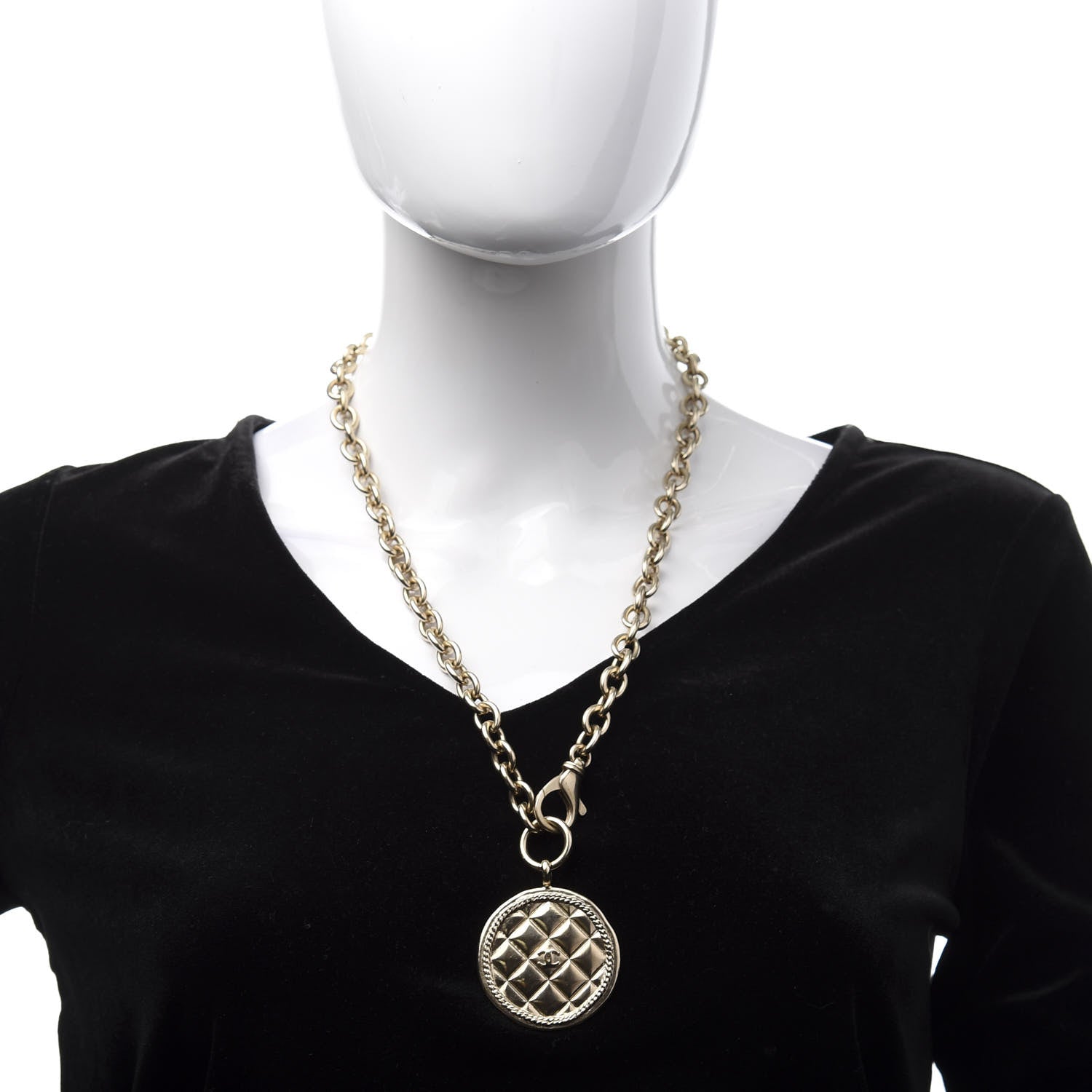 Chanel Quilted CC Pendant Chain Necklace Gold 2 of 6