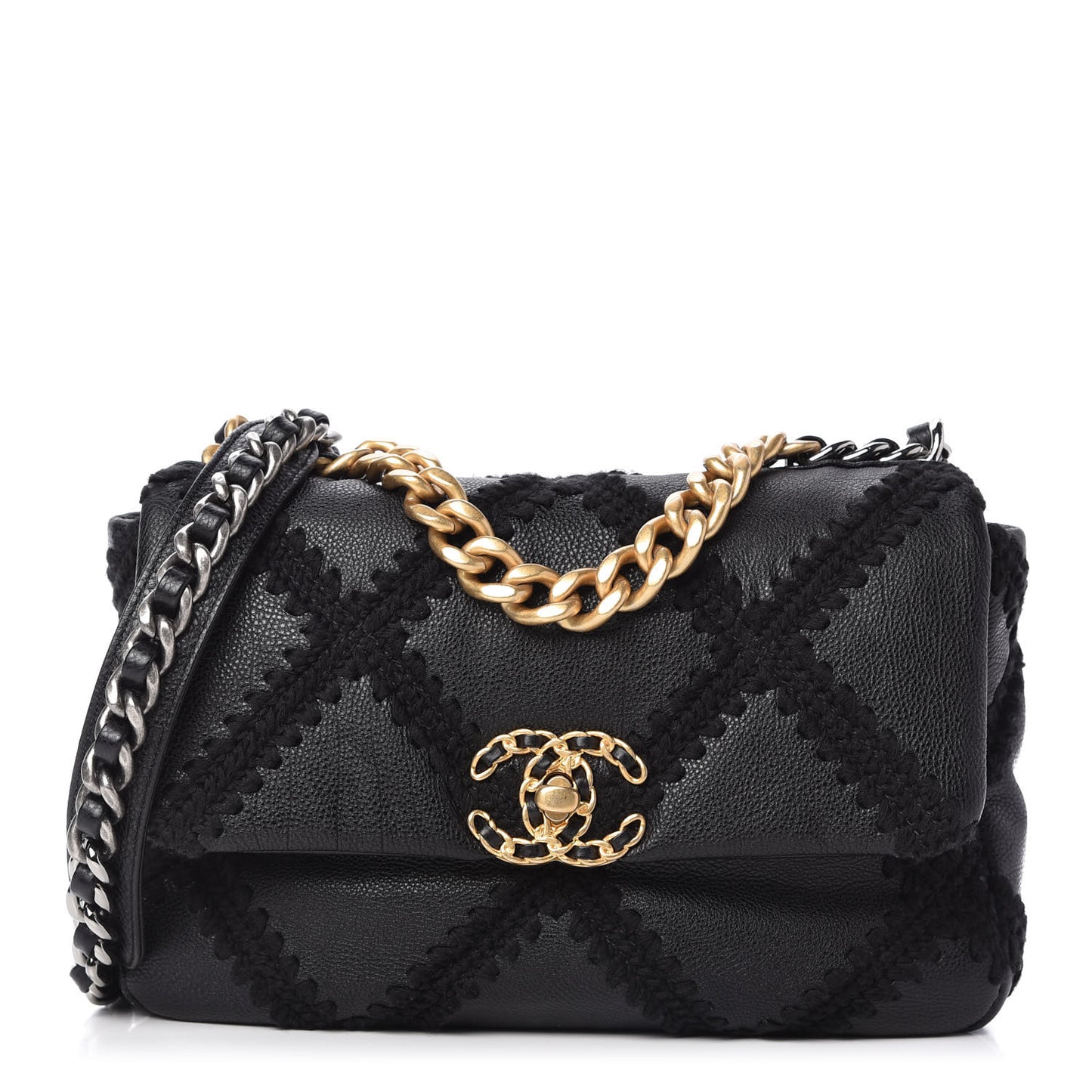 Calfskin Crochet Medium Chanel 19 Flap Black