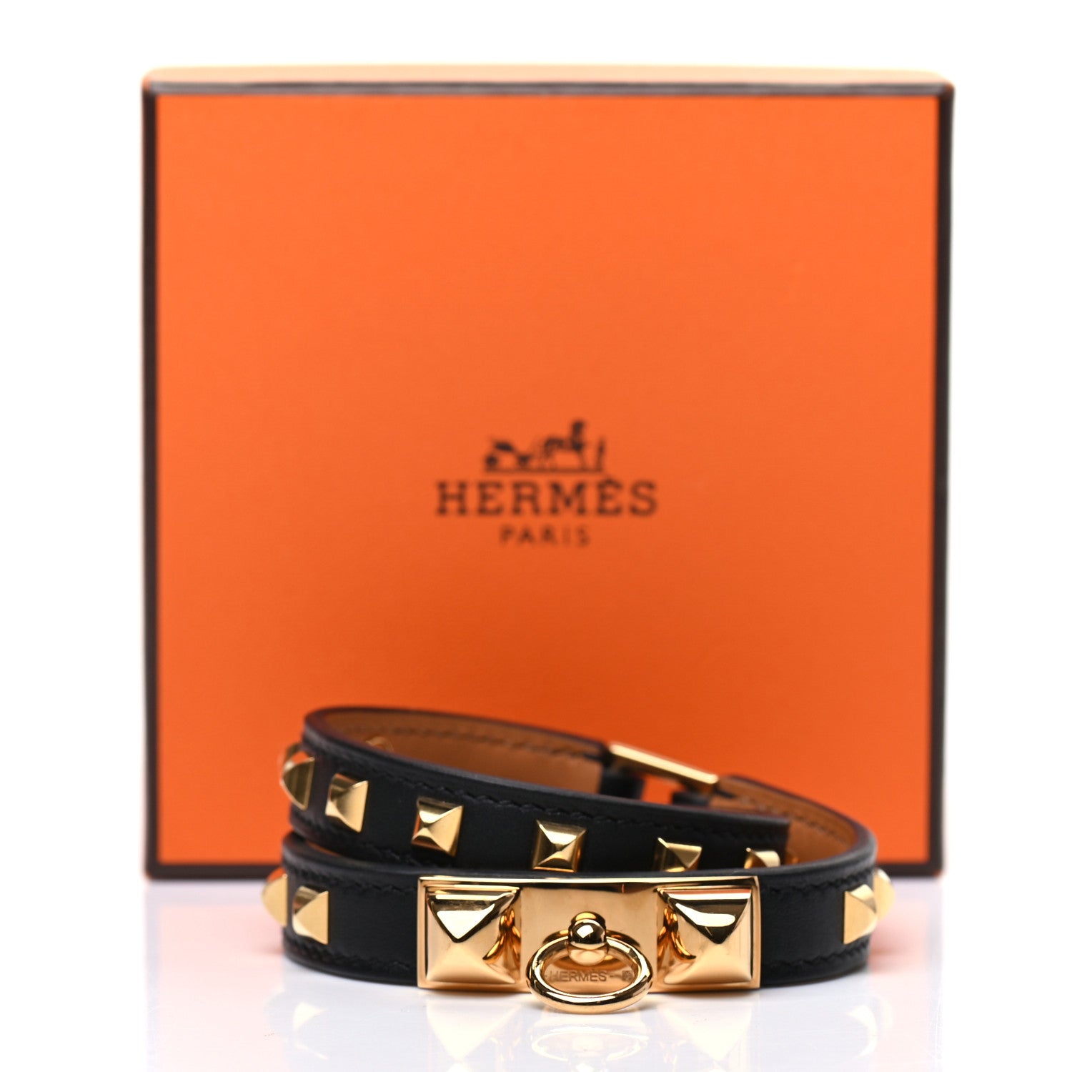 Hermes Swift Studded Rivale Double Tour Bracelet T3 Black 6 of 6