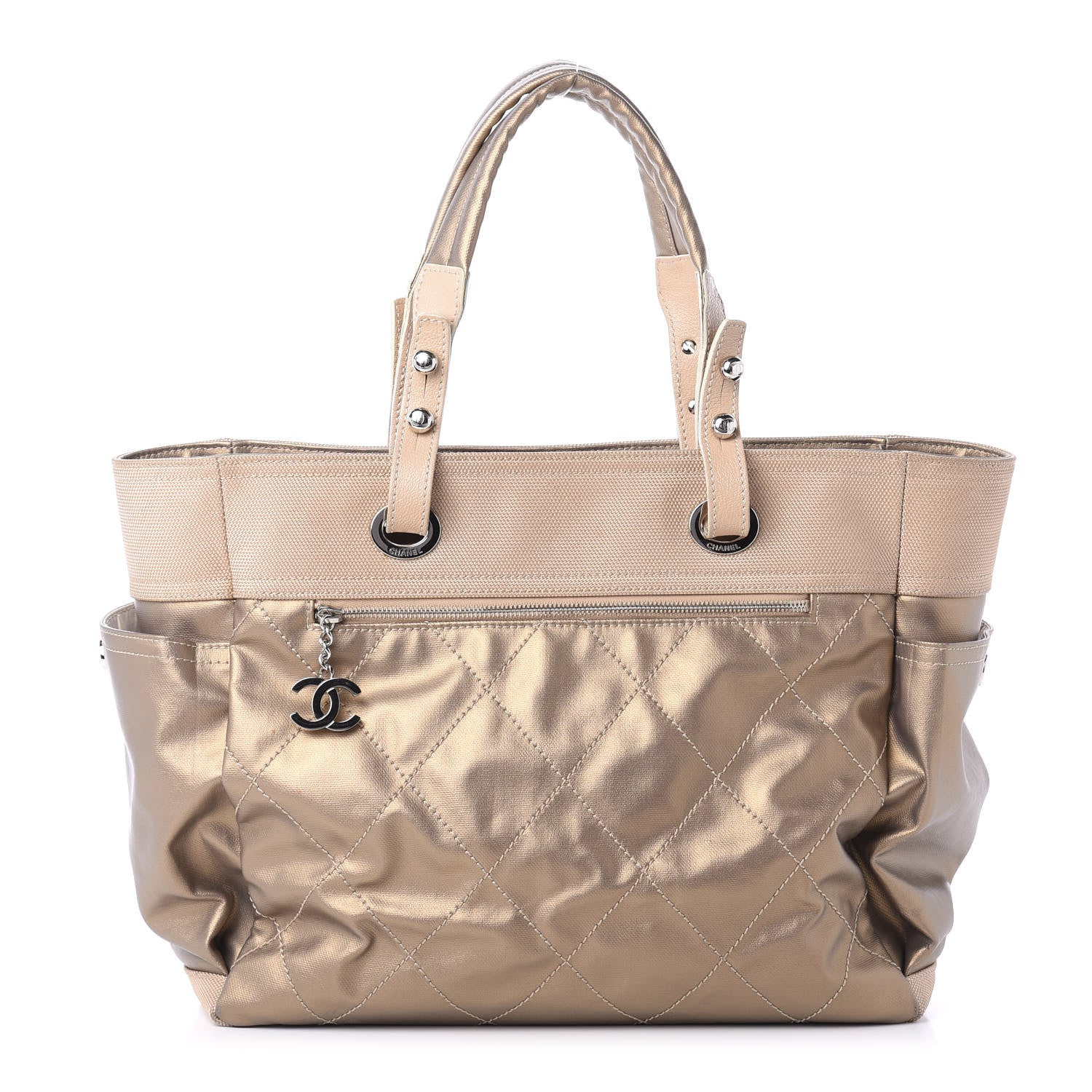 Chanel Metallic Coated Canvas Large Paris Biarritz Tote Gold 1 of 12