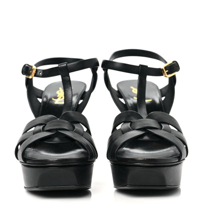 Saint Laurent Calfskin Tribute 75 Platform Sandals 39 Black 2 of 8
