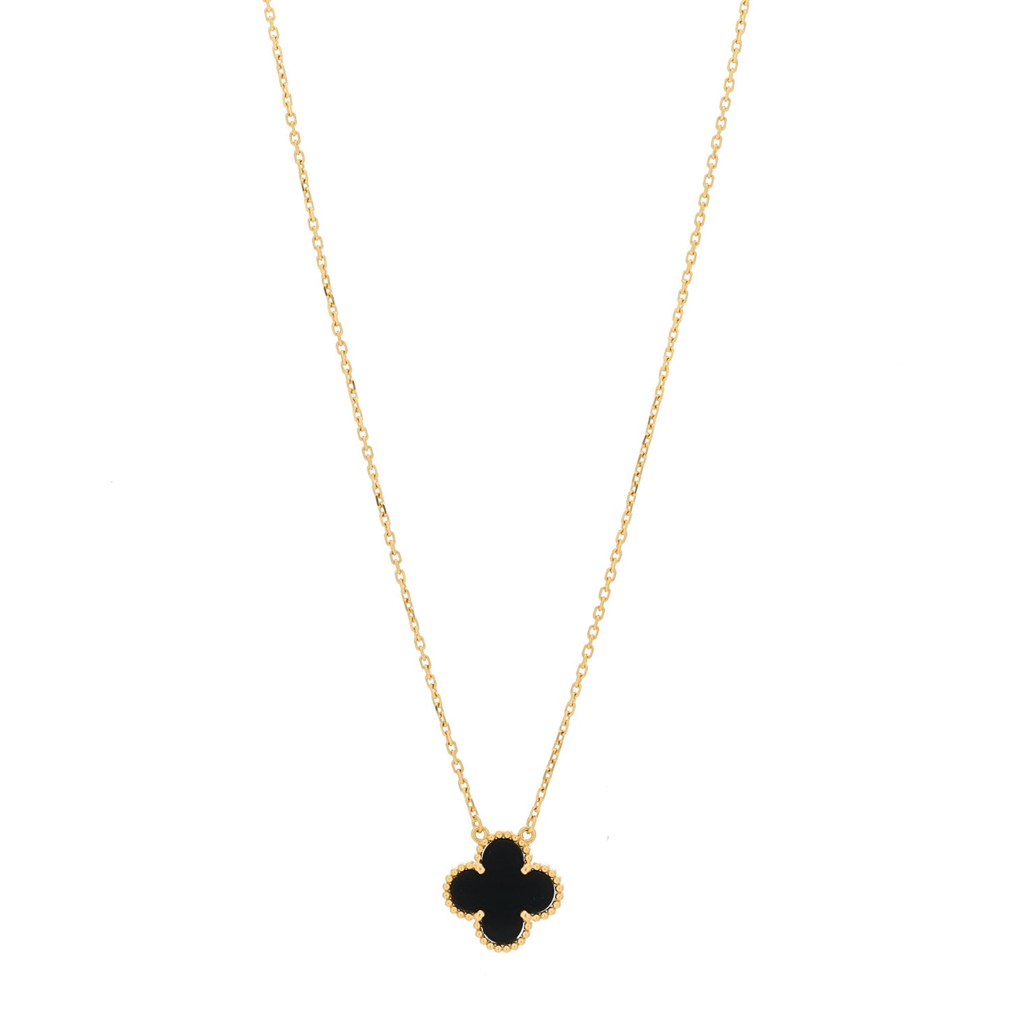18K Yellow Gold Black Onyx Vintage Alhambra Pendant Necklace