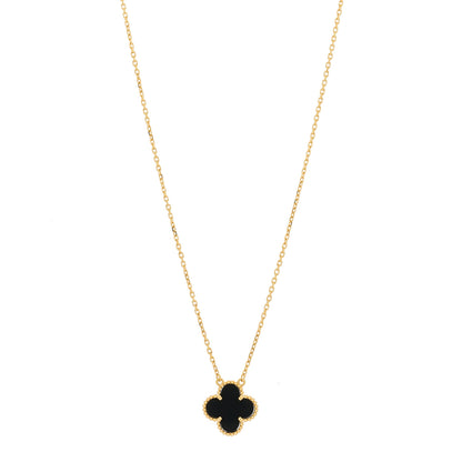 Van Cleef & Arpels 18K Yellow Gold Black Onyx Vintage Alhambra Pendant Necklace 1 of 6