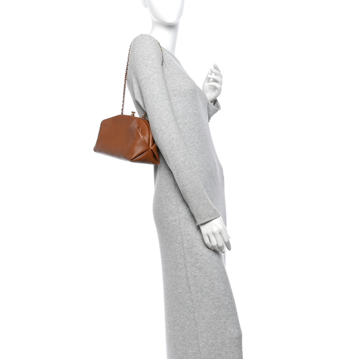 Chanel Lambskin Stitched Clutch With Chain Brown 2 of 10