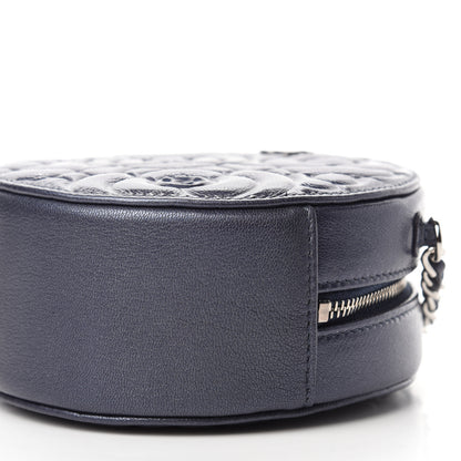 Chanel Goatskin Camellia Embossed Round Clutch With Chain Dark Blue 7 of 12