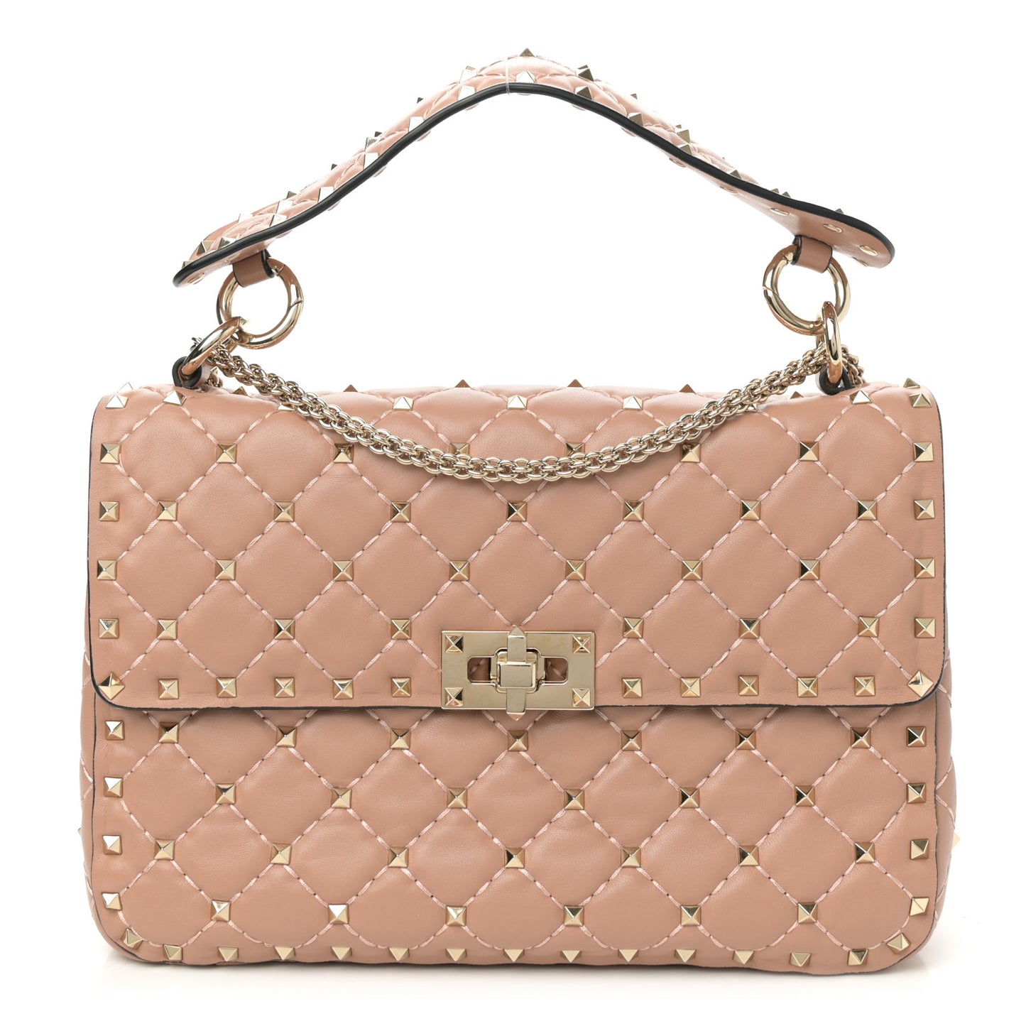 Nappa Medium Rockstud Spike Shoulder Bag Soft Noisette
