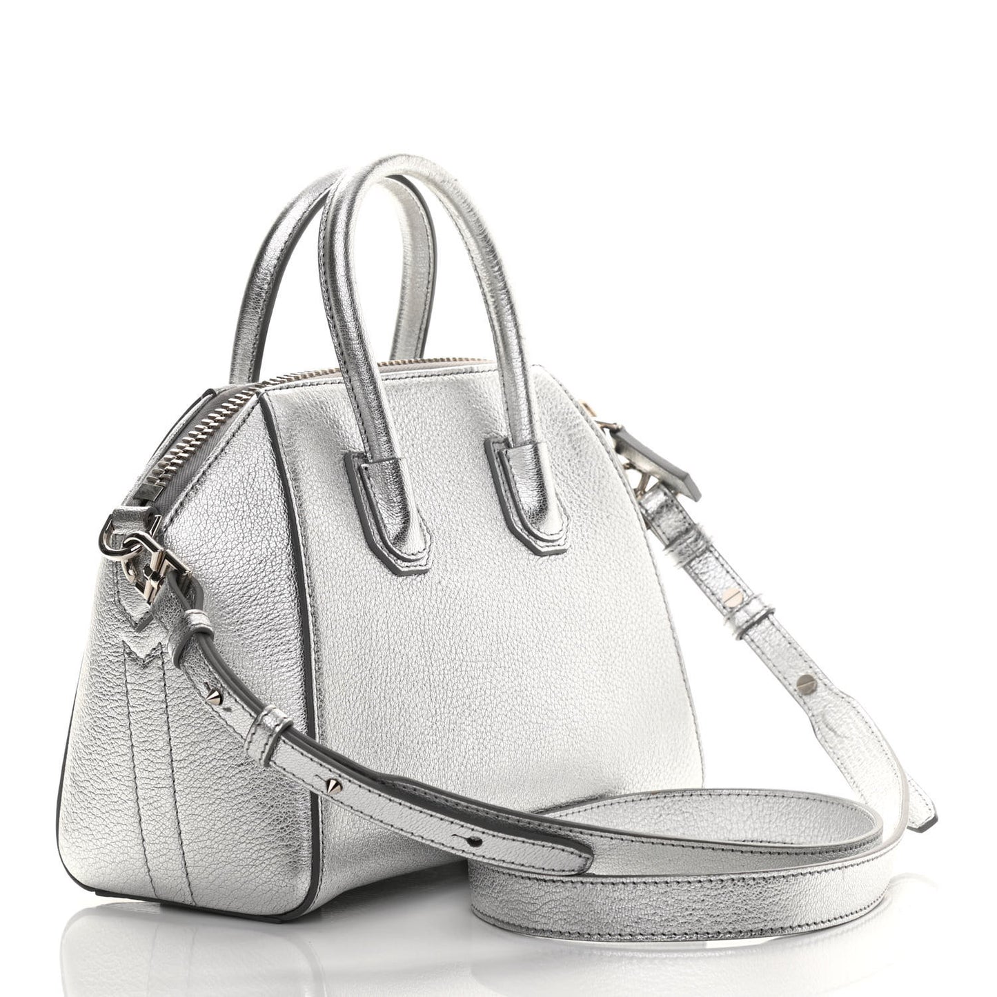 Metallic Sugar Goatskin Mini Antigona Silver