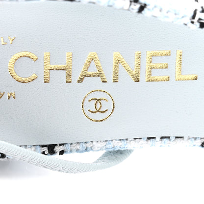 Chanel Tweed Grosgrain Cap Toe Slingback Flats 37 Blue White Black 7 of 11
