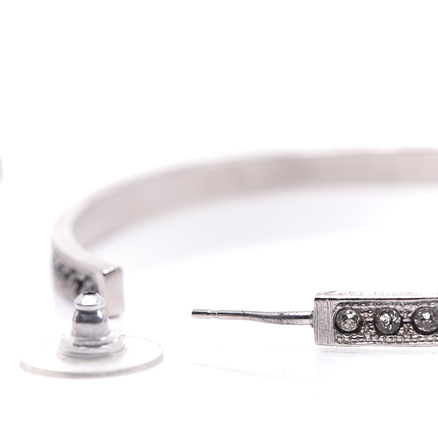 Crystal CC Large Hoop Earrings Grey Silver