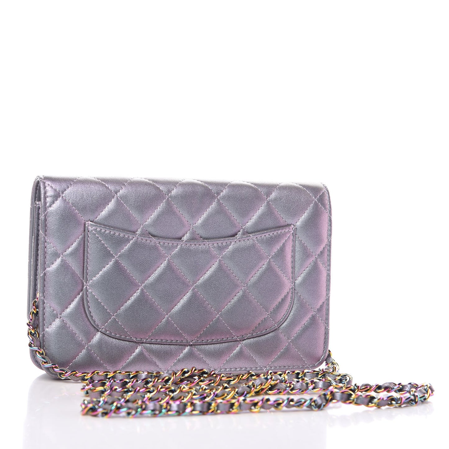 Iridescent Lambskin Quilted Reissue Wallet On Chain WOC Light Purple