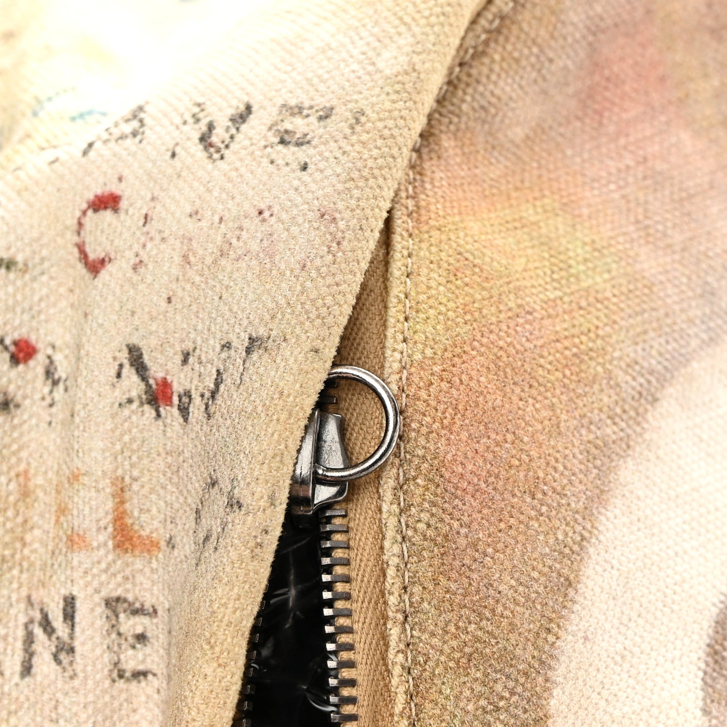 Graffiti Printed Canvas Medium Backpack Beige