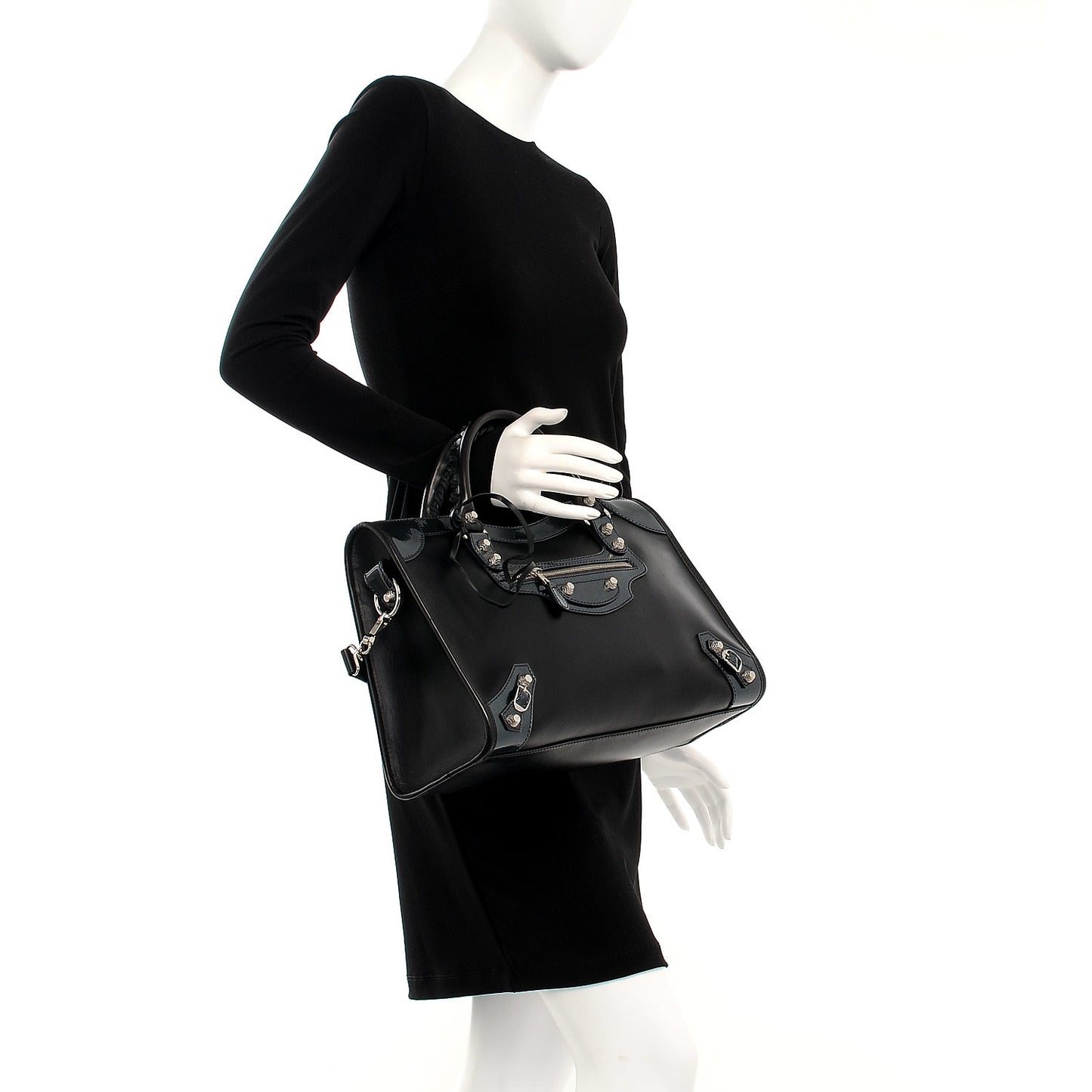 Smooth Calfskin Metallic Patent Giant 12 Silver Hardware City Black Gris