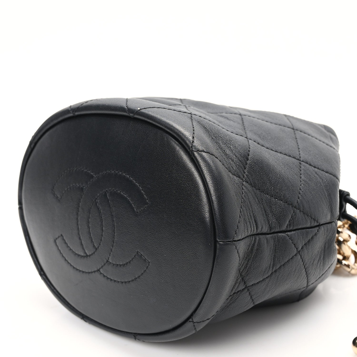 Chanel Shiny Lambskin Quilted Chain Is More Drawstring Bag Black 10 of 10