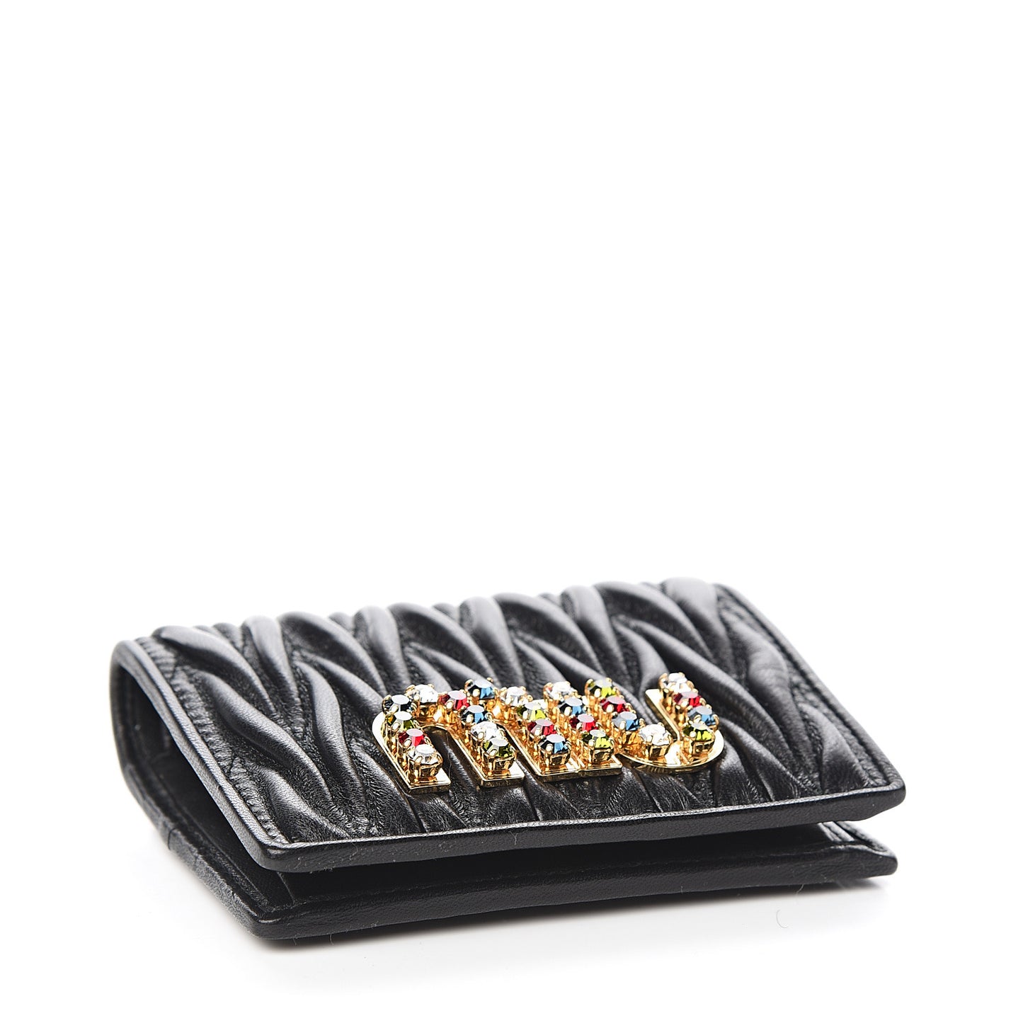 Nappa Matelasse Crystal Logo Compact Wallet Black