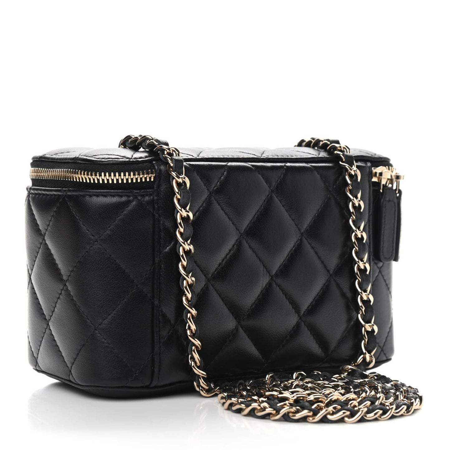 Lambskin Quilted Small Vanity Case With Chain Black
