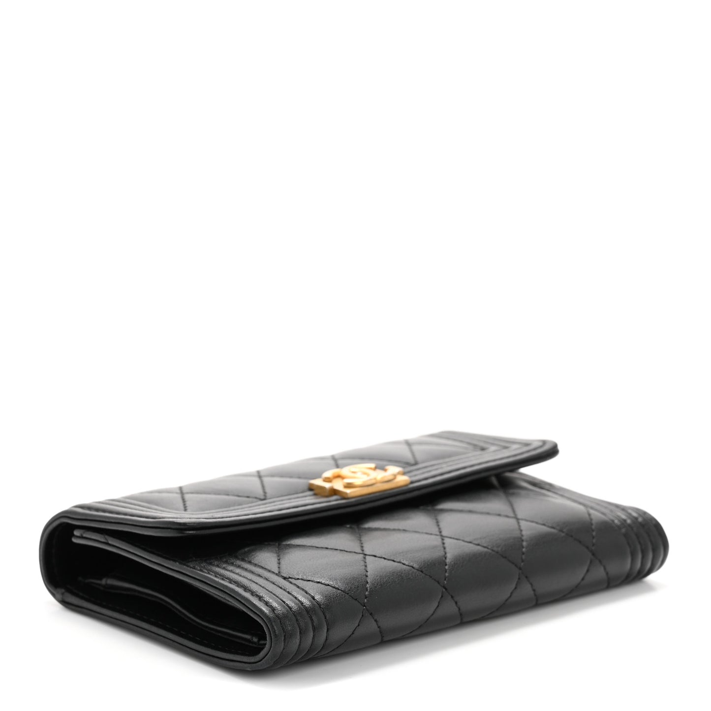 Lambskin Quilted Medium Boy Flap Wallet Black
