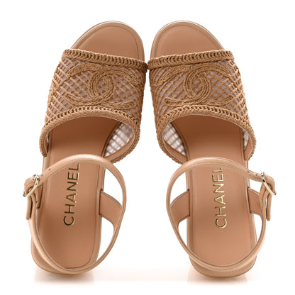 Chanel Fabric Calfskin CC Platform Sandals 37 Beige 2 of 10