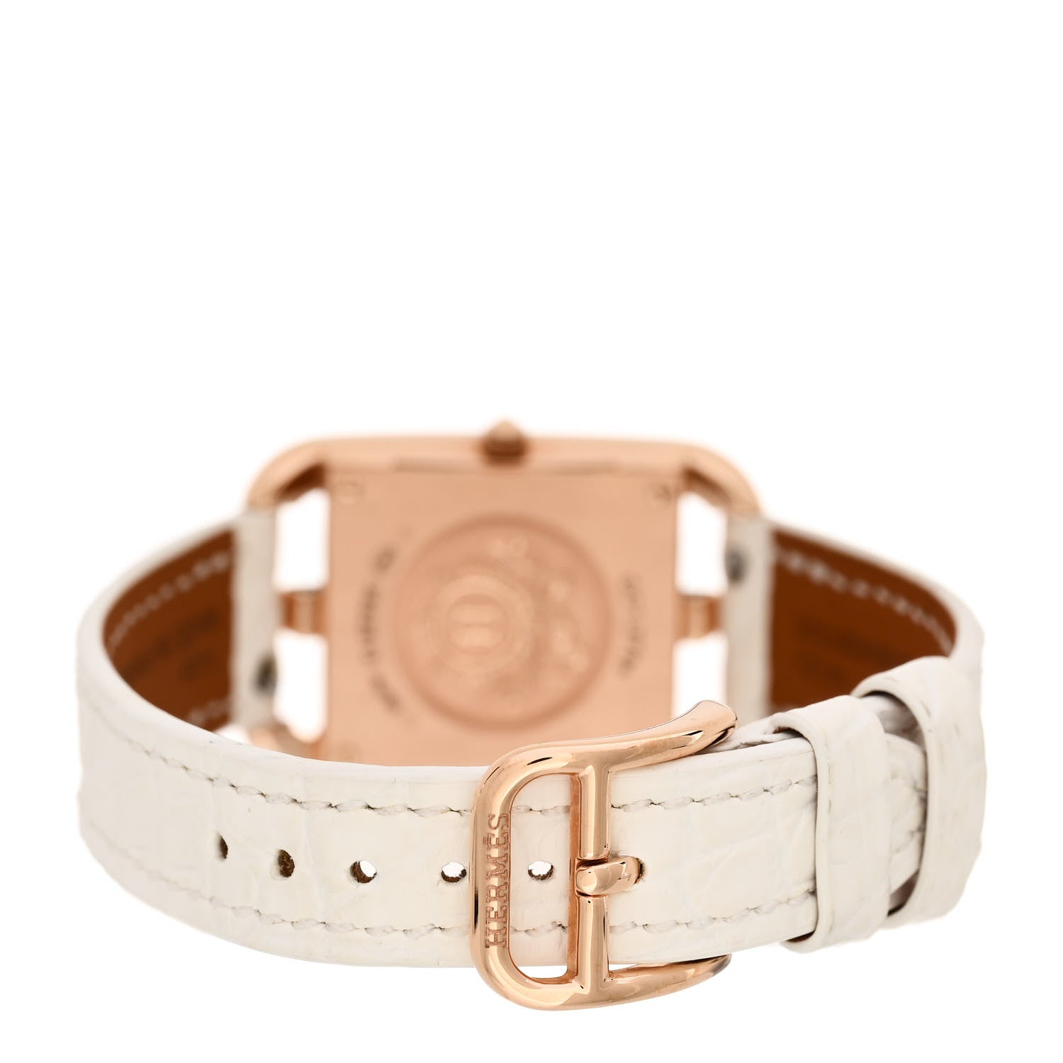 Hermes 18K Rose Gold Alligator Diamond Mother of Pearl 23mm Cape Cod Quartz Watch Blanc 3 of 5