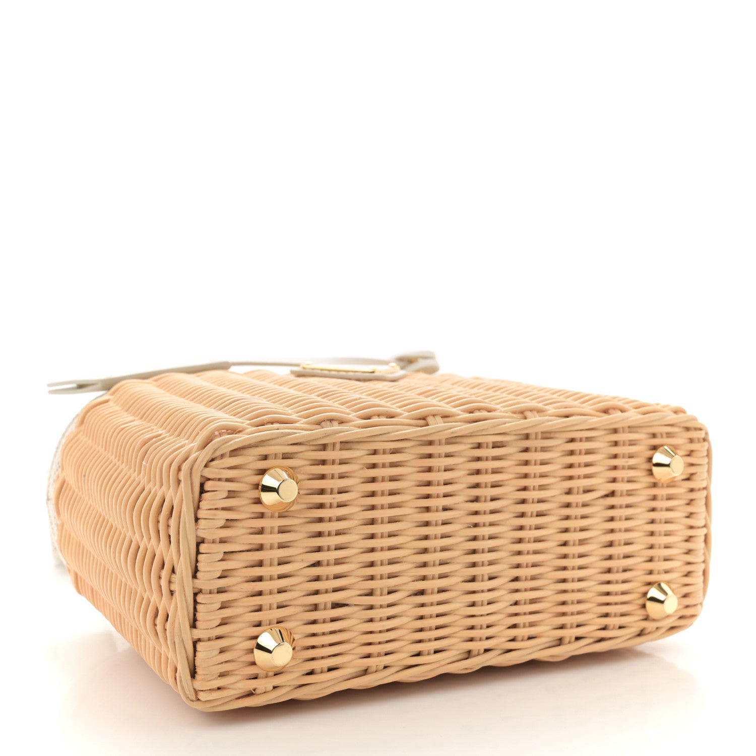 Prada Wicker Canvas Mini Tote Tan White 4 of 10