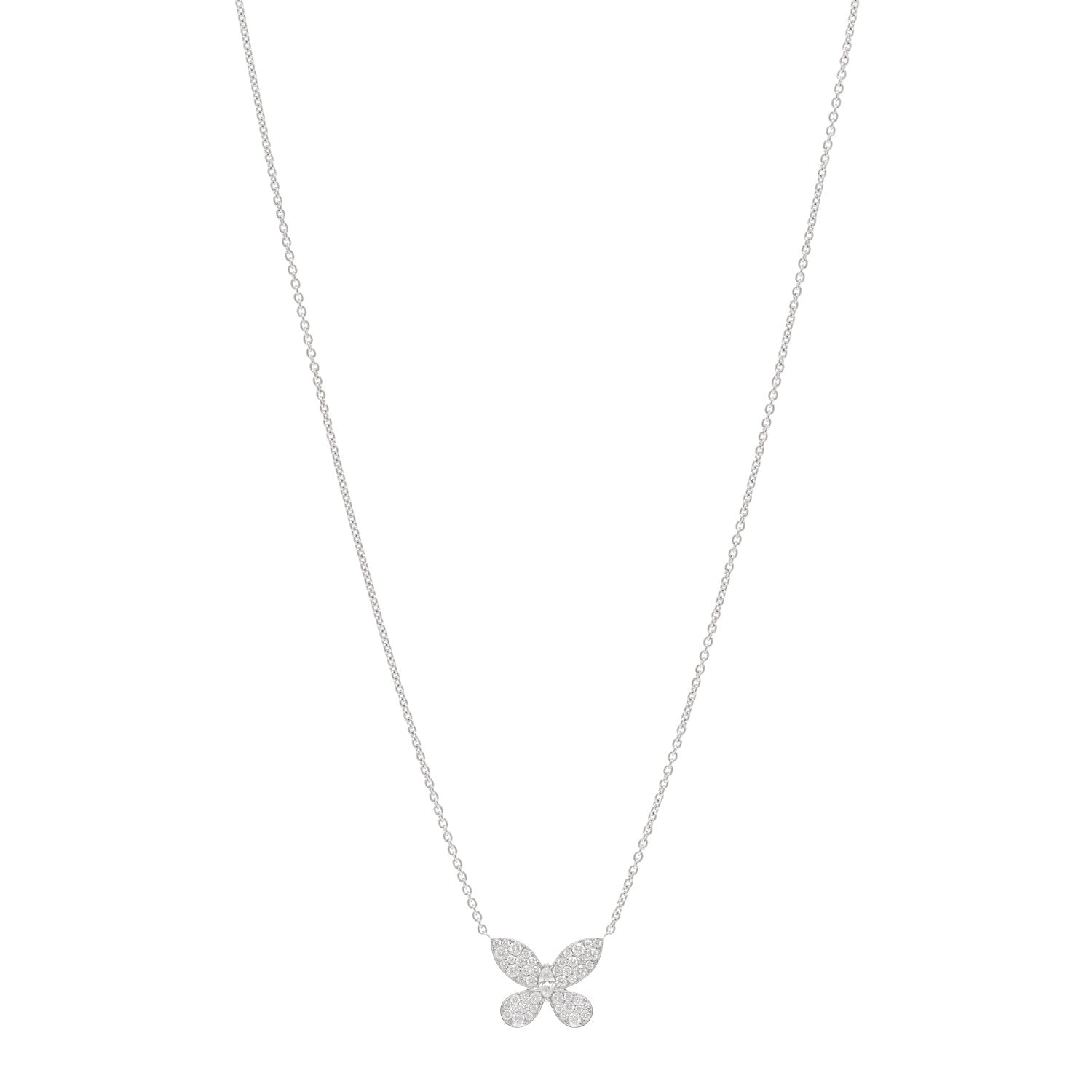 Graff 18K White Gold Small Diamond Butterfly Pendant Pave Necklace 1 of 5