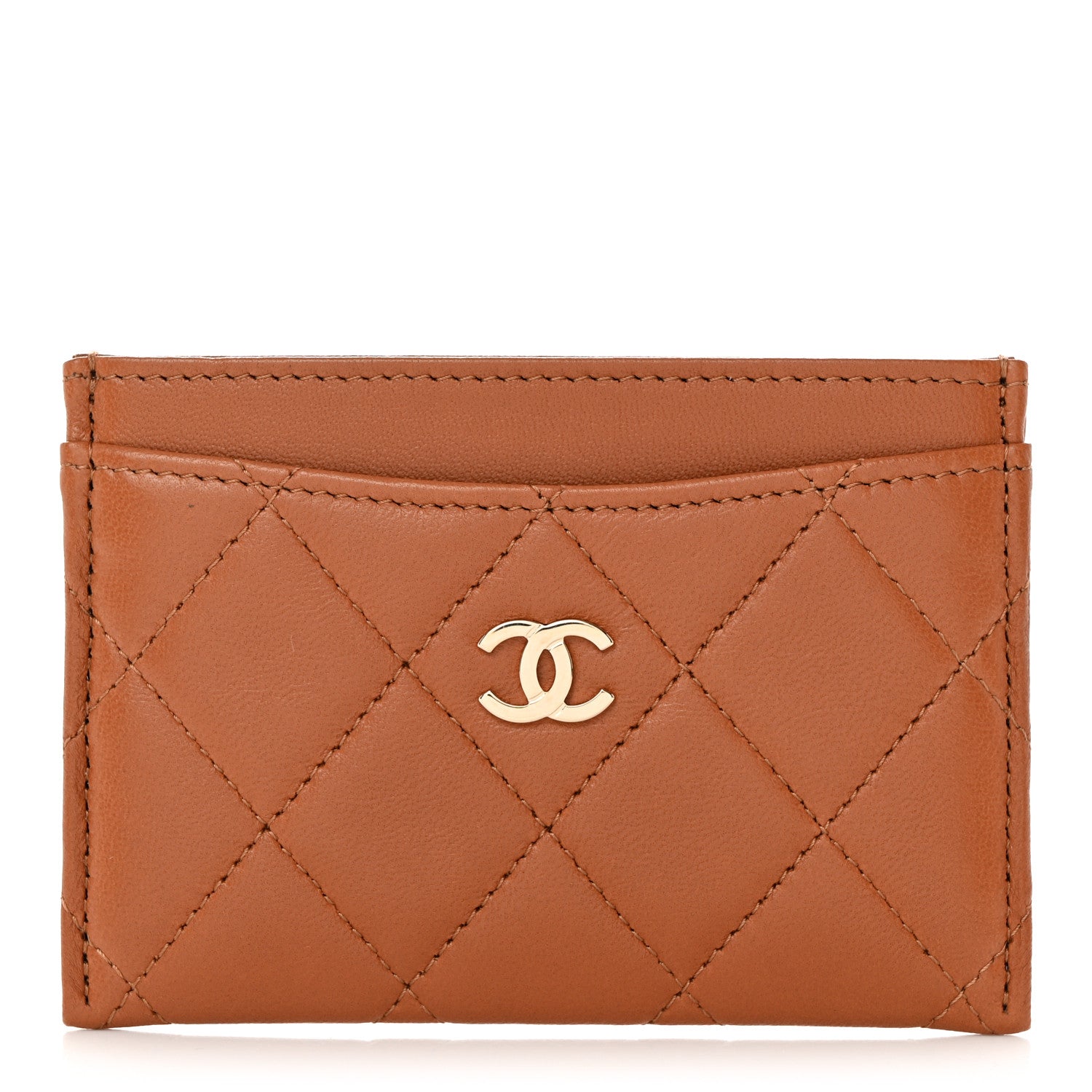 Chanel Lambskin Quilted Card Holder Camel 1 of 9