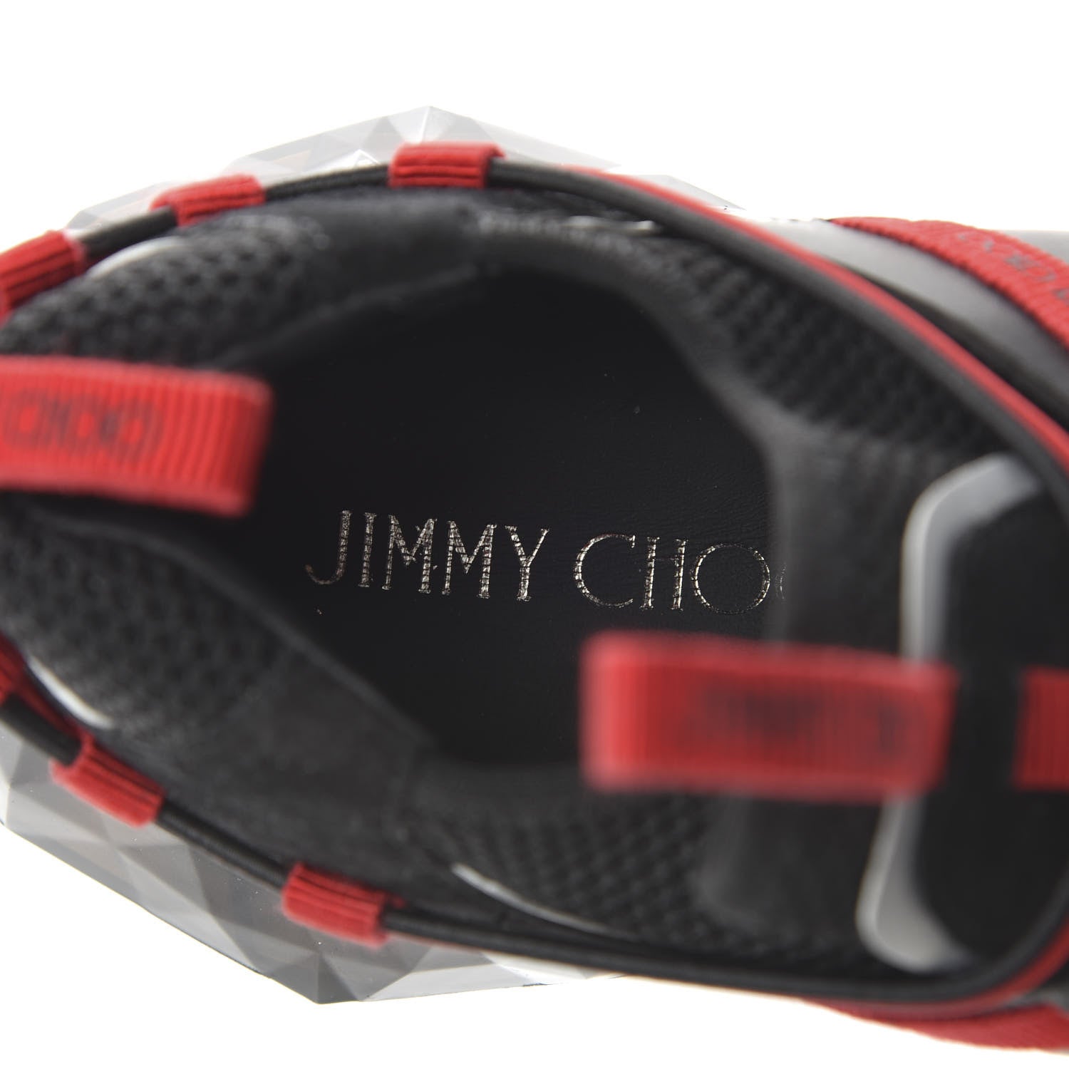 Jimmy Choo Mesh Suede Diamond Trail Sneaker 40 Black Red 7 of 9