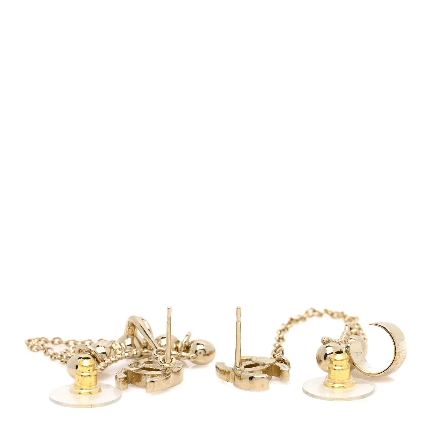 Metal Crystal CC Chain Cuff Earrings Gold