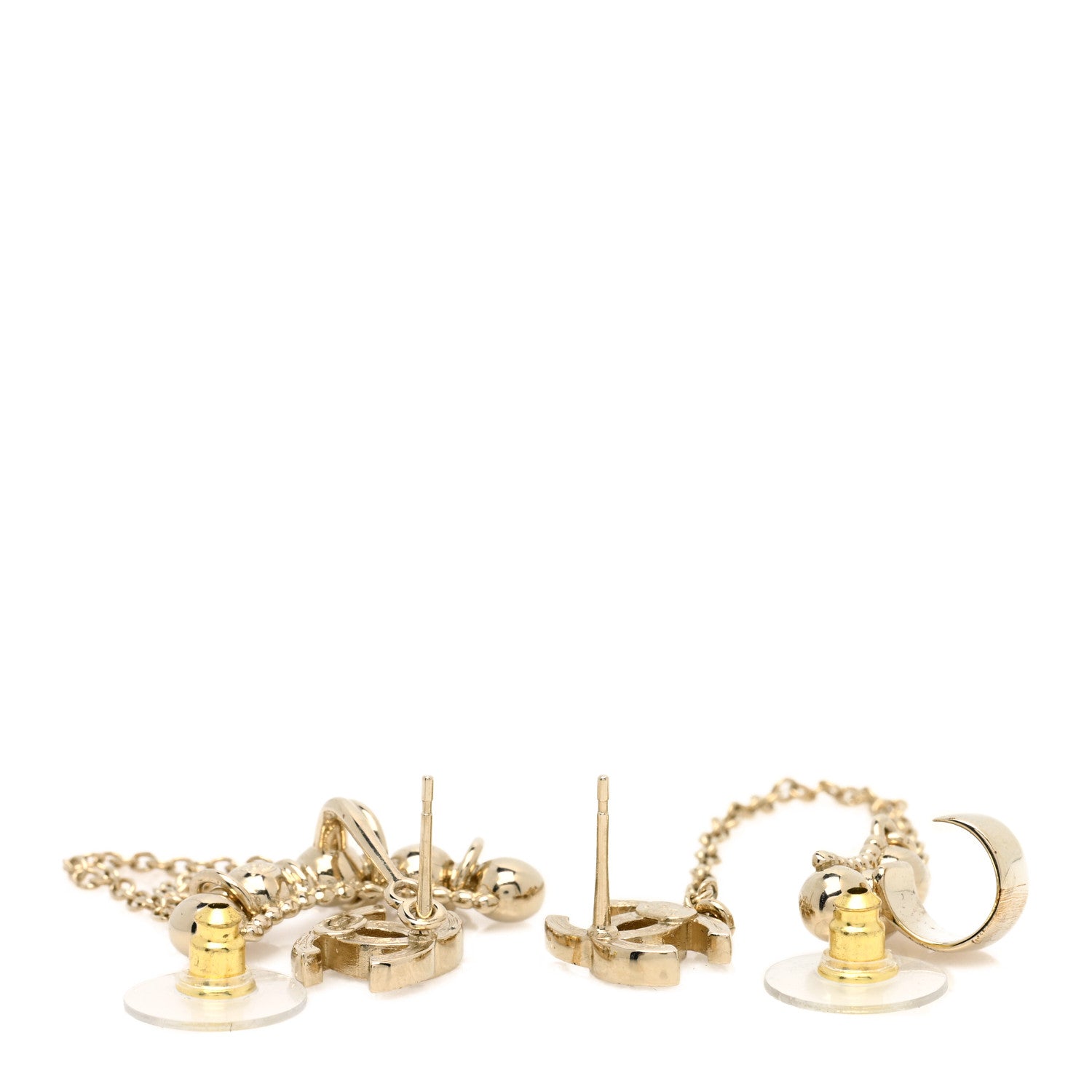 Chanel Metal Crystal CC Chain Cuff Earrings Gold 3 of 4