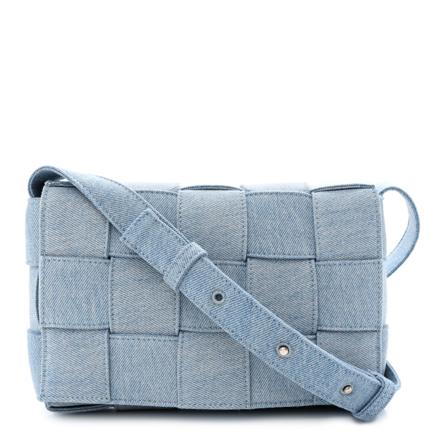 Denim Maxi Intrecciato Cassette Crossbody Bag Blue