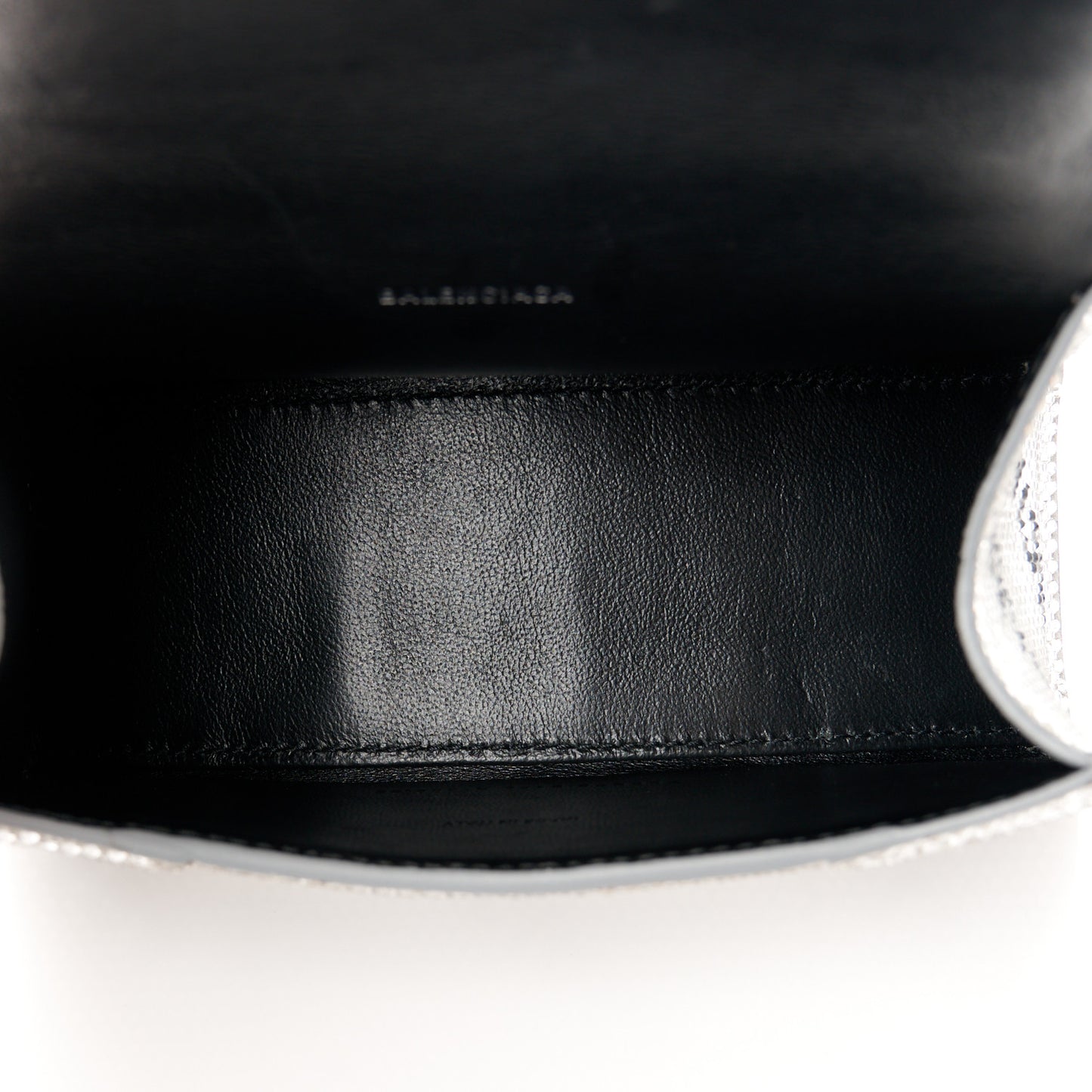 Strass Suede Allover Logo Hourglass Top Handle Bag XS with Chain Silver Black