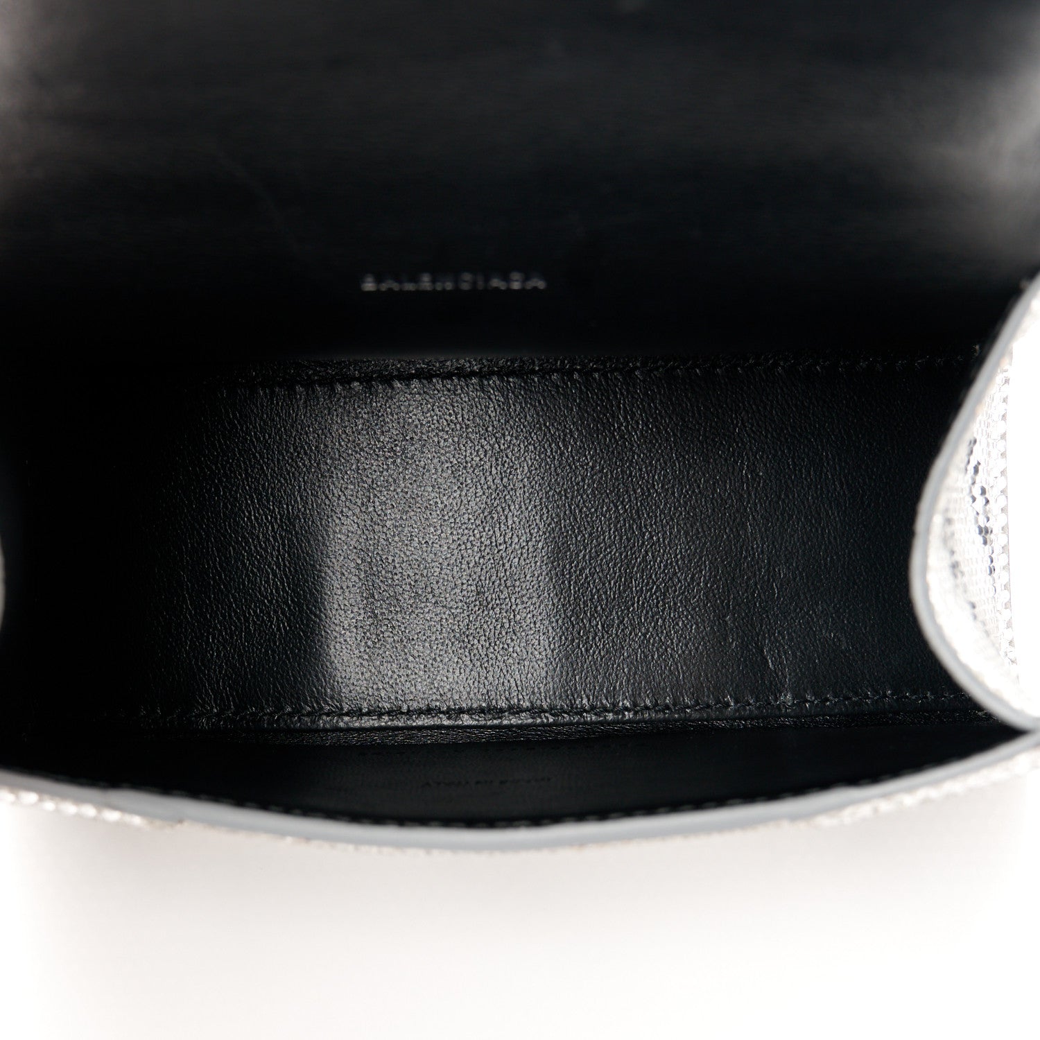 Balenciaga Strass Suede Allover Logo Hourglass Top Handle Bag XS with Chain Silver Black 5 of 11