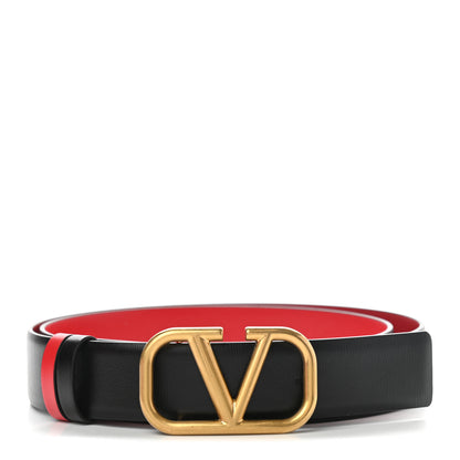 Valentino Garavani Glossy Calfskin VLogo Reversible 40mm Belt 95 38 Black Rouge Pur 1 of 5