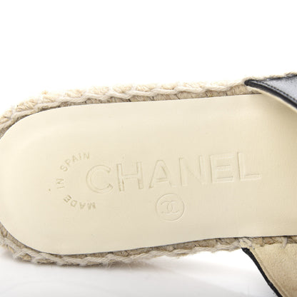 Chanel Goatskin Patent Calfskin CC Espadrille Mules 35 Black 8 of 12