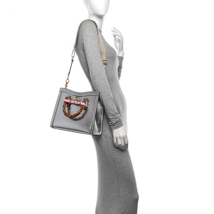 Gucci Textured Calfskin Small Diana Tote Bag Silver Wild Rose 3 of 10