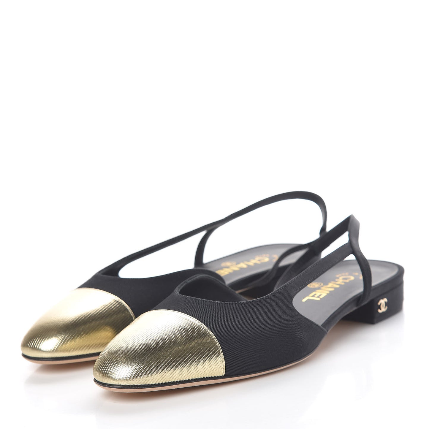 Grosgrain Cap Toe CC Slingback Pumps 40 Black Gold