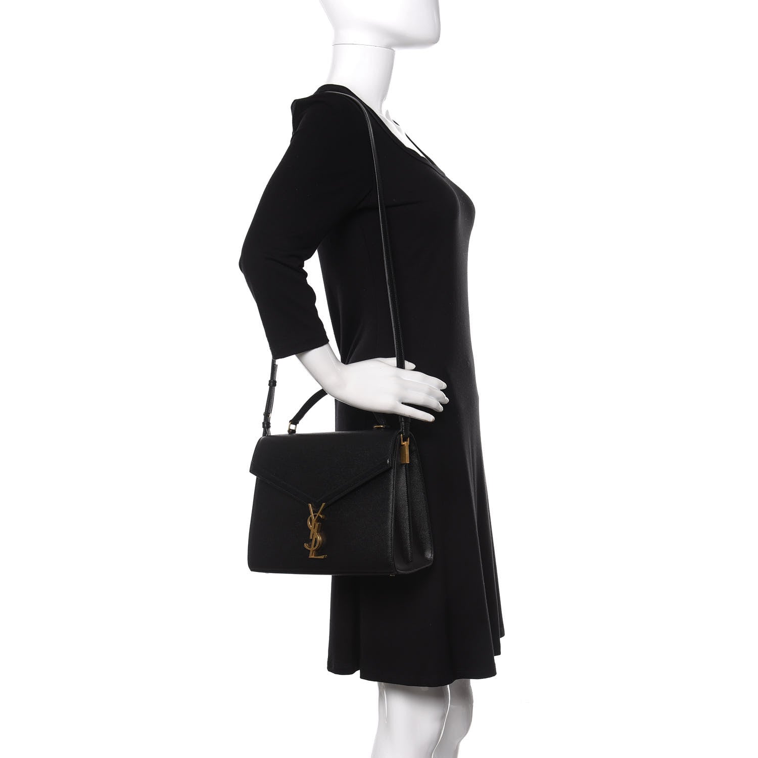 Saint Laurent Grain de Poudre Medium Classic Monogram Cassandra Top Handle Black Rouge Legion 2 of 12