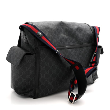 Gucci GG Supreme Monogram Web Messenger Diaper Bag Black Grey 3 of 14