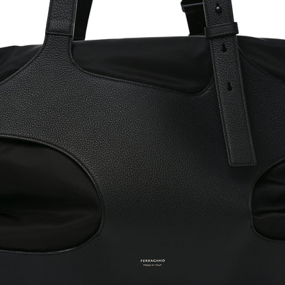 Salvatore Ferragamo Nylon Calfskin Cut Out Duffle Bag Black 7 of 9