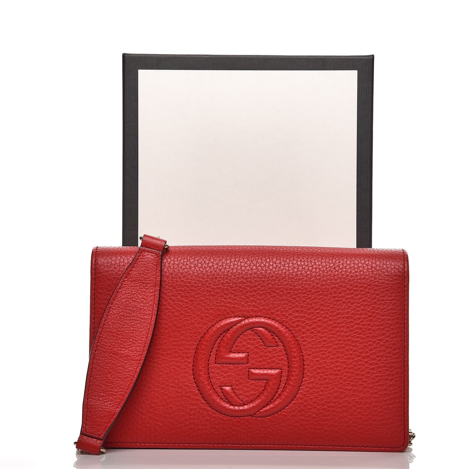 Gucci Pebbled Calfskin Soho Wallet on Chain Tabasco Red 7 of 7