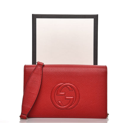 Gucci Pebbled Calfskin Soho Wallet on Chain Tabasco Red 7 of 7