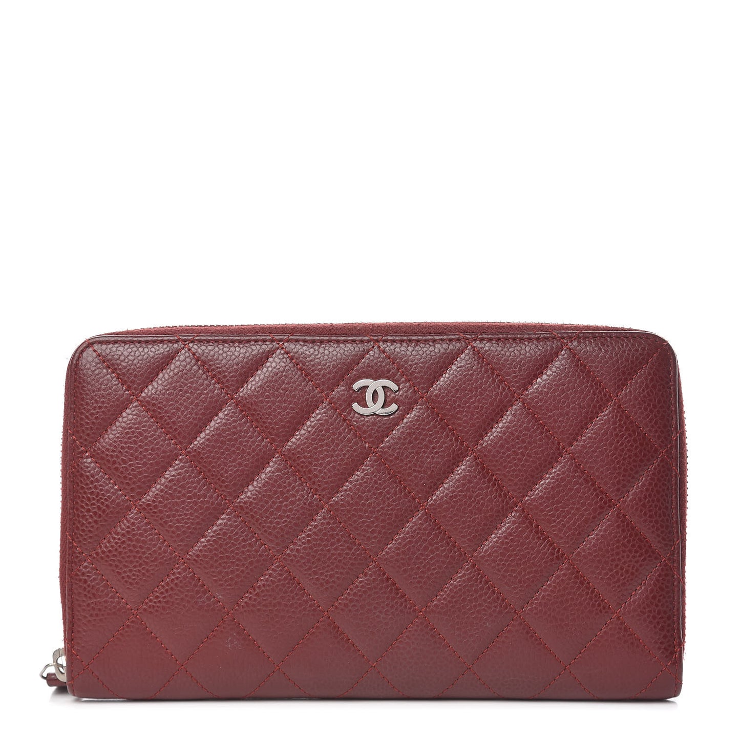 Caviar Quilted Large Zip Around Organizer Wallet Dark Red