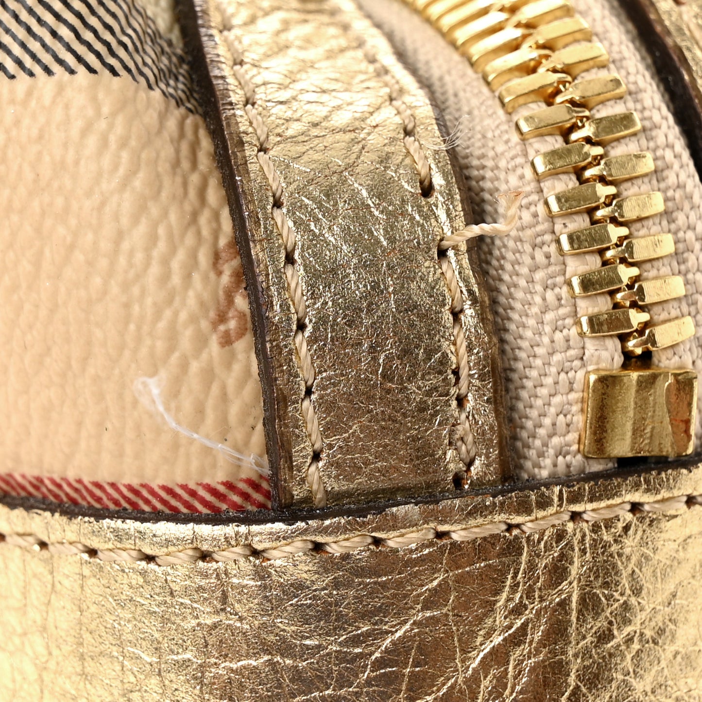Metallic Calfskin Haymarket Check Bennett Satchel Gold