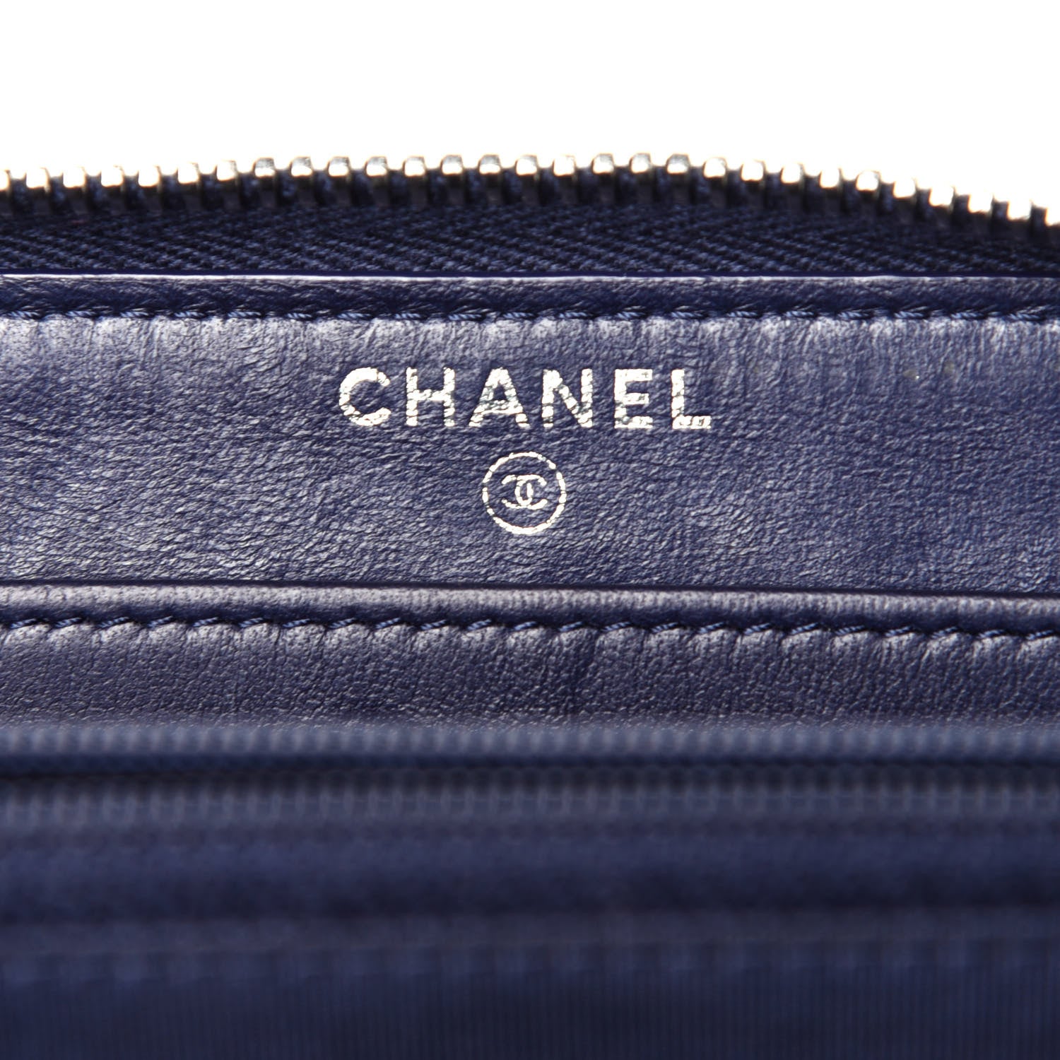 Chanel Woven Lambskin Quilted Large Zip Around Wallet Navy 6 of 14