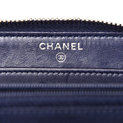 Chanel Woven Lambskin Quilted Large Zip Around Wallet Navy 6 of 14