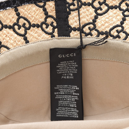 Gucci Raffia Elaphe GG Monogram Embroidered Fedora Hat L Ivory Black 6 of 7