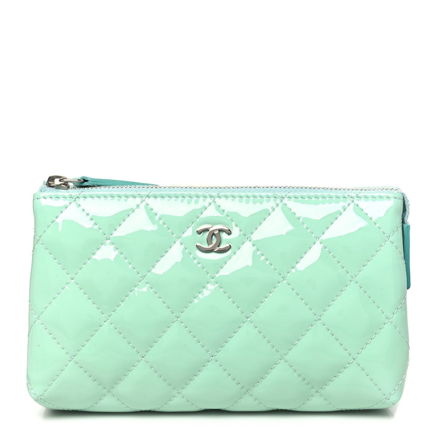 Patent Quilted Cosmetic Pouch Light Green