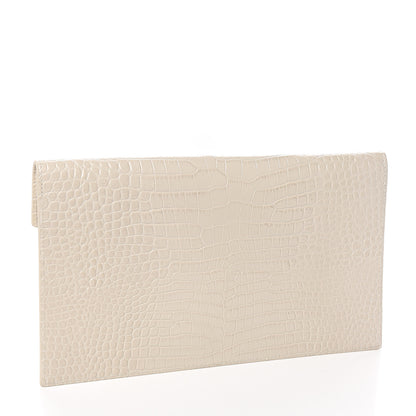 Saint Laurent Calfskin Crocodile Embossed Uptown Monogram Pouch Crema Soft 2 of 5