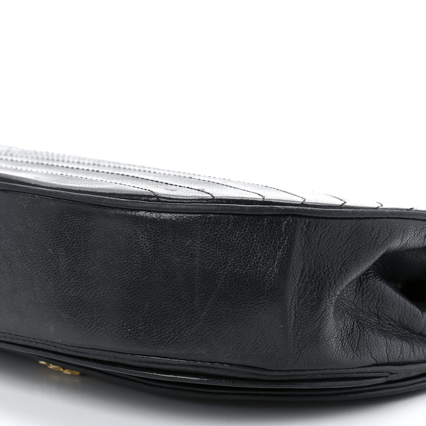 Lambskin Ribbon Stitched Small Single Flap Black